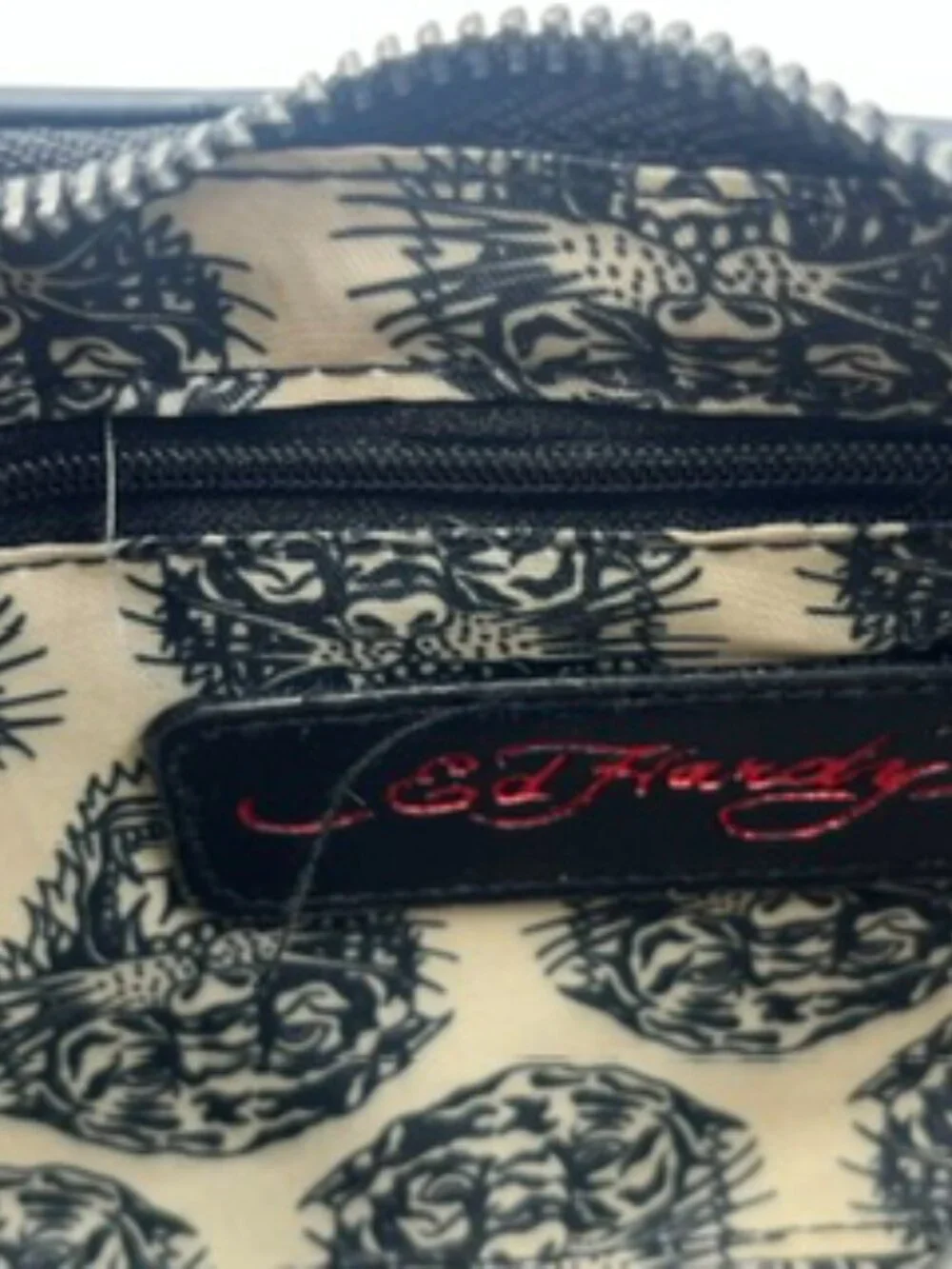 NEW Ed Hardy Crescent Hobo Bag Skull Rose Pink and Black tattoo Print Y2K Purse
